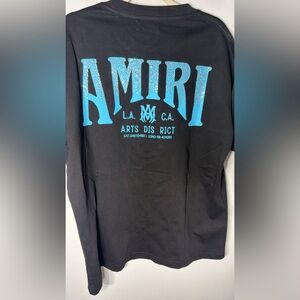 AMIRI Black Short Sleeve Tee with Turquoise Chest Logo